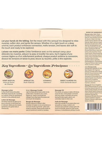 Hemp Seed Tranquility Trio - Skinny Dip - Skinny Dip Scented Massage & Caress Kit - 3 Piece Kit