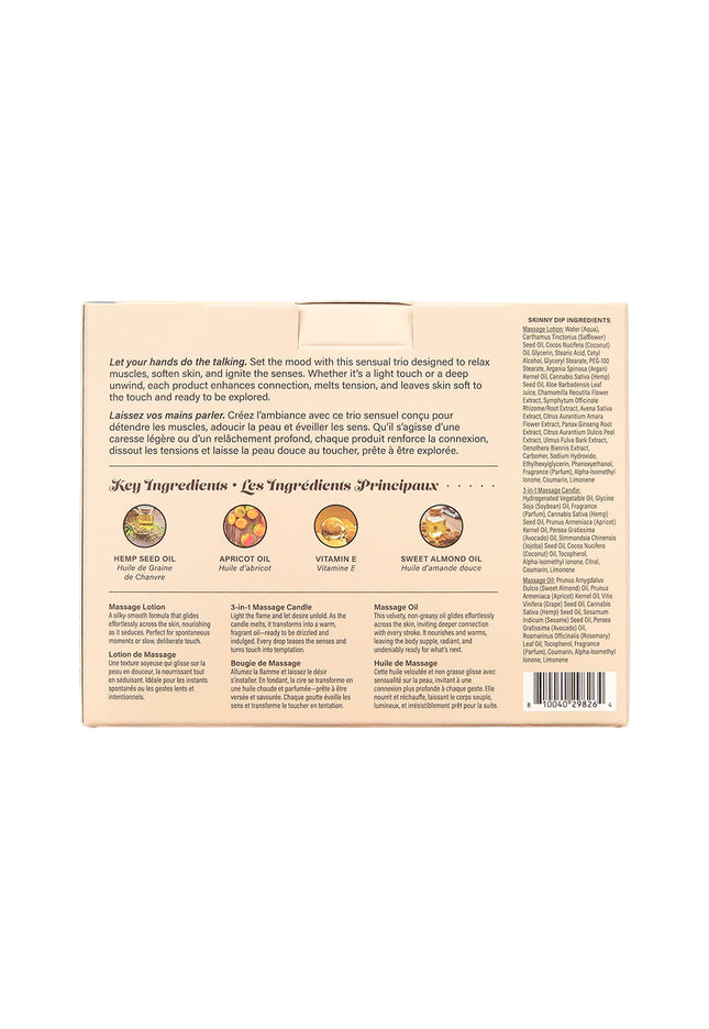 Hemp Seed Tranquility Trio - Skinny Dip - Skinny Dip Scented Massage & Caress Kit - 3 Piece Kit
