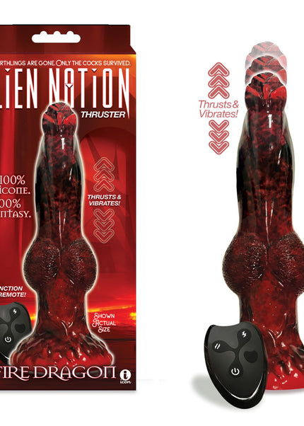 Alien Nation - Fire Dragon - Red/Black 22.9 cm USB Rechargeable Thrusting Fantasy Dong with Remote