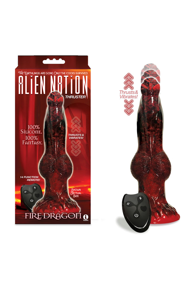 Alien Nation - Fire Dragon - Red/Black 22.9 cm USB Rechargeable Thrusting Fantasy Dong with Remote