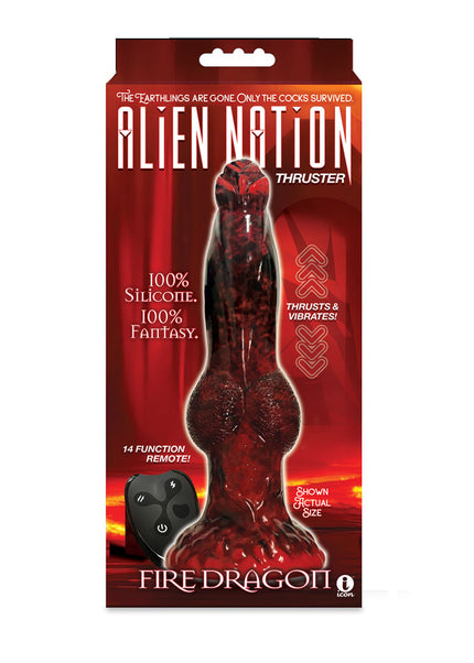 Alien Nation - Fire Dragon - Red/Black 22.9 cm USB Rechargeable Thrusting Fantasy Dong with Remote