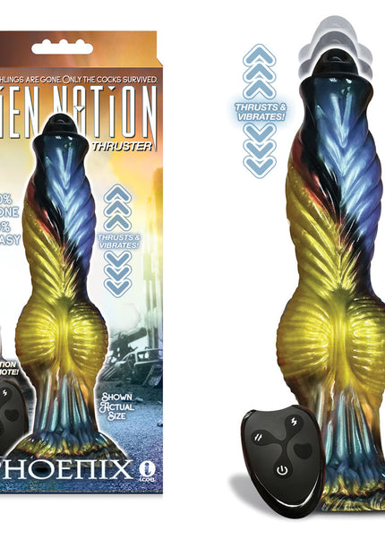 Alien Nation - Phoenix - Gold/Blue & Black 25.4 cm USB Rechargeable Thrusting Fantasy Dong with Remote