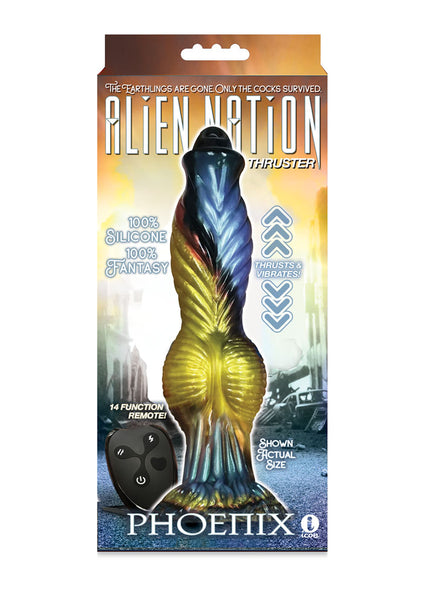 Alien Nation - Phoenix - Gold/Blue & Black 25.4 cm USB Rechargeable Thrusting Fantasy Dong with Remote