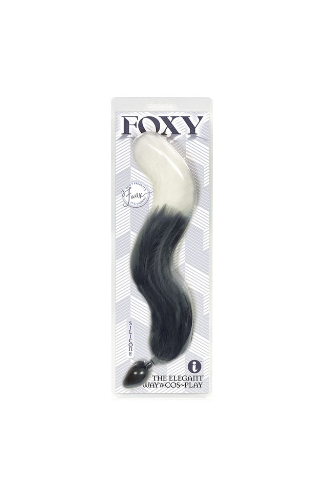 Foxy Fox Tail Silicone Butt Plug - Grey with White Tip - 46 cm Tail