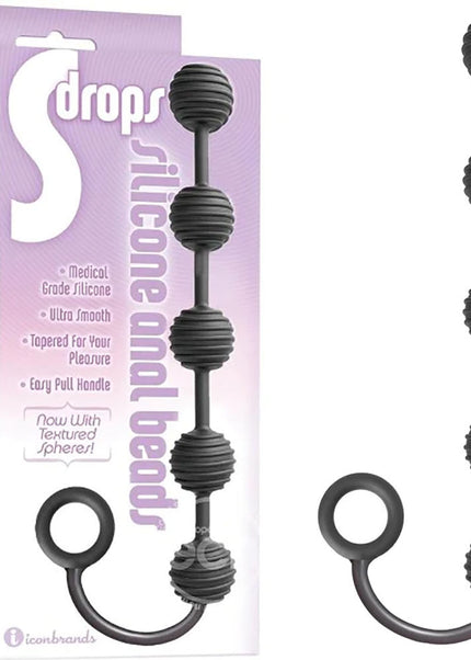 S-Drops Silicone Anal Beads - Black Anal Beads