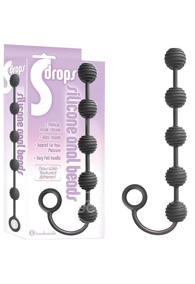 S-Drops Silicone Anal Beads - Black Anal Beads