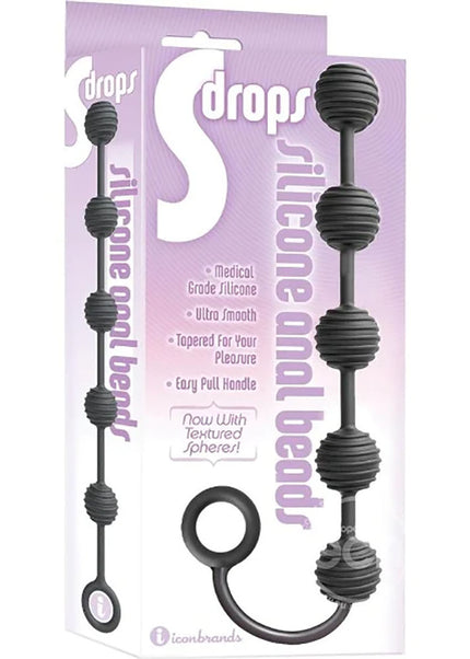 S-Drops Silicone Anal Beads - Black Anal Beads