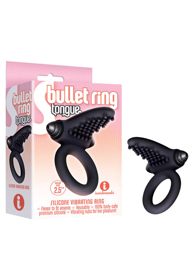 S-Bullet Ring - Tongue - Black Vibrating Cock Ring