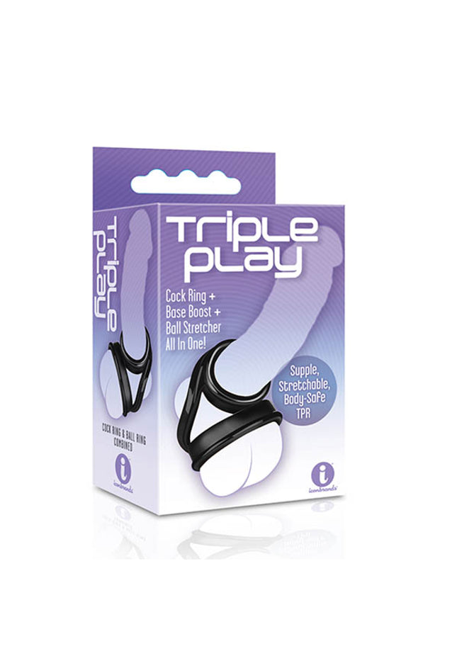 The 9's Triple Ring - Black Cock & Balls Ring