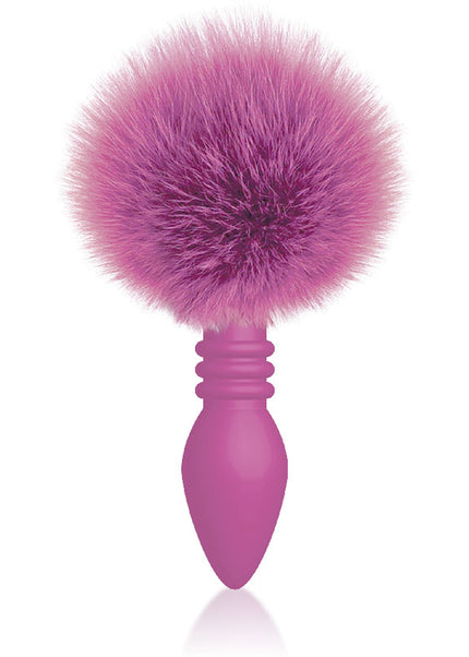  Ribbed Pink - Pink Butt Plug with Bunny Tail