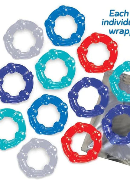 Baller's Dozen - Beaded - Individually Wrapped Cock Rings - Pack of 12