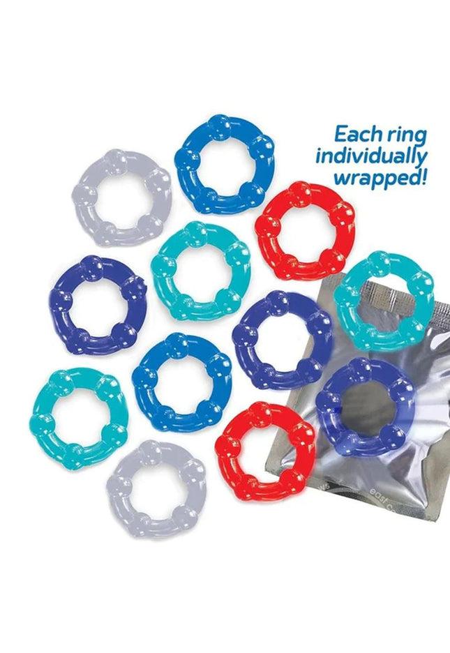 Baller's Dozen - Beaded - Individually Wrapped Cock Rings - Pack of 12