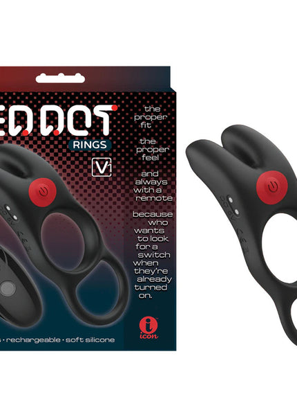 Red Dot Rings - V1 - Black USB Rechargeable Vibrating Cock Ring with Remote