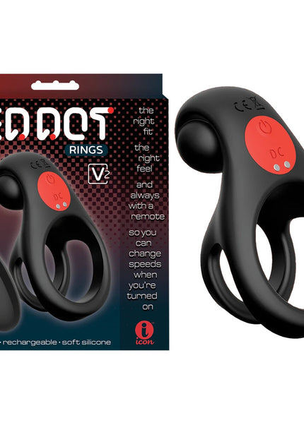 Red Dot Rings - V2 - Black USB Rechargeable Vibrating Cock & Ball Ring with Remote