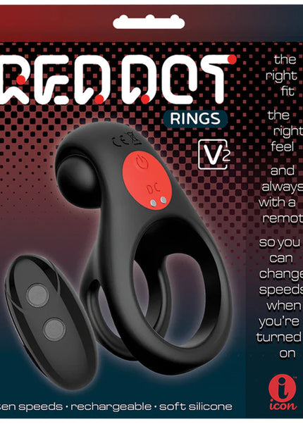 Red Dot Rings - V2 - Black USB Rechargeable Vibrating Cock & Ball Ring with Remote