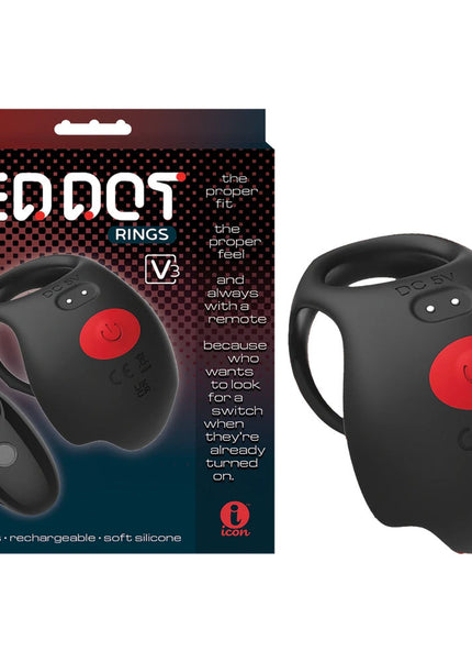 Red Dot Rings - V3 - Black USB Rechargeable Vibrating Cock & Ball Ring with Remote