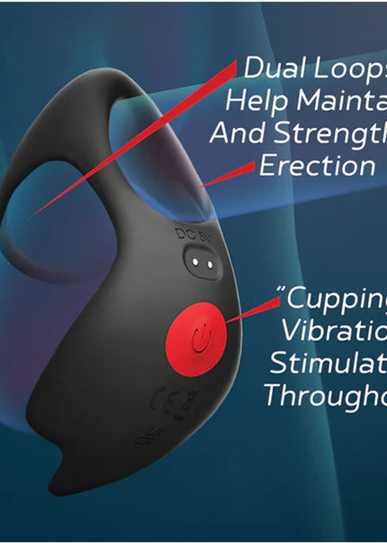 Red Dot Rings - V3 - Black USB Rechargeable Vibrating Cock & Ball Ring with Remote