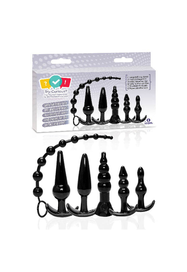 Try-Curious Anal Plug Kit - Black Anal Kit - Set of 6