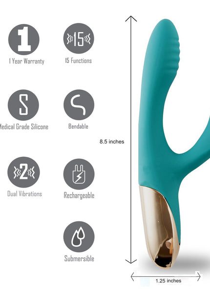 Maia Skyler - Green 21.6 cm USB Rechargeable Bendable Rabbit Vibrator