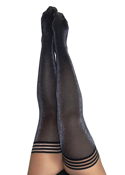 Kixies KAYLEE Grey Shimmer Thigh Highs - Grey Shimmer Stockings - Size D