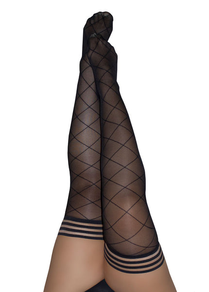 Kixies ANNA Sheer Black Diamond Thigh Highs - Black - Size C