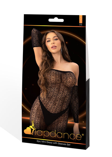 LAPDANCE 2pc Mini Dress with Sleeves Set - Black - One Size