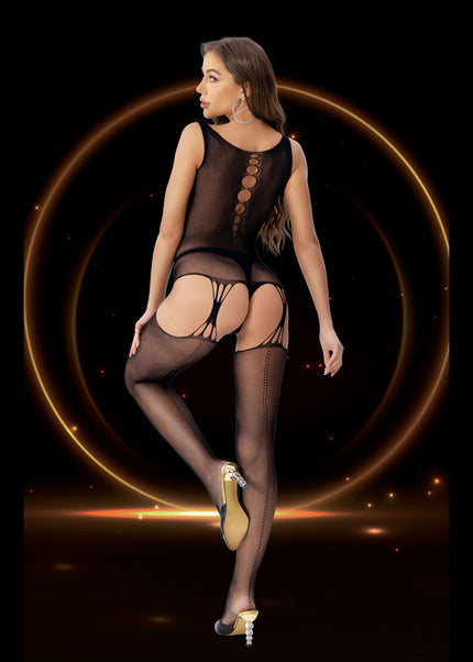 LAPDANCE 2pc Crop Top & Garter Hose Set - Black - One Size