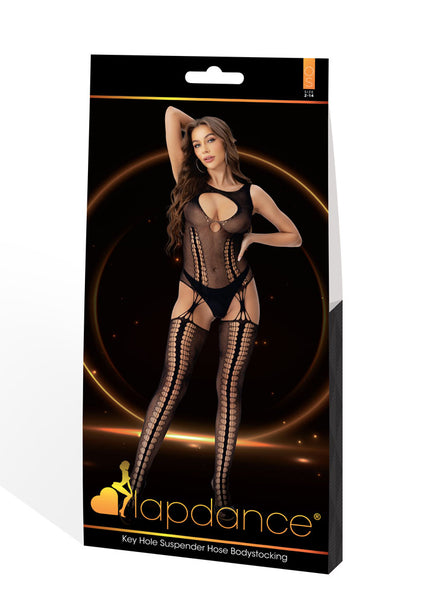 LAPDANCE Key Hole Suspender Hose Bodystocking - Black - One Size