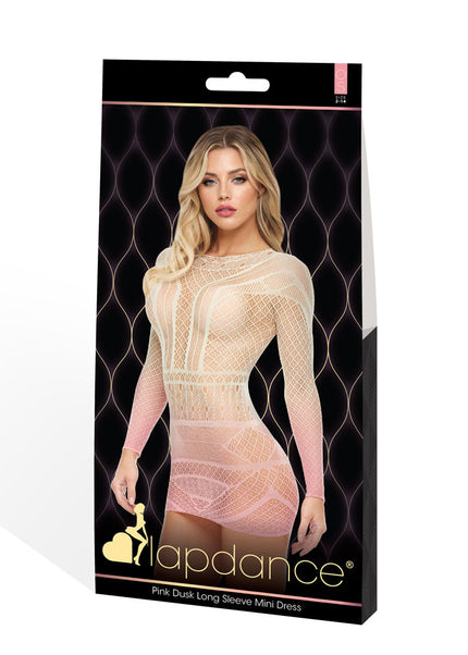 LAPDANCE Pink Dusk Long Sleeve Mini Dress - Cream/Pink - One Size
