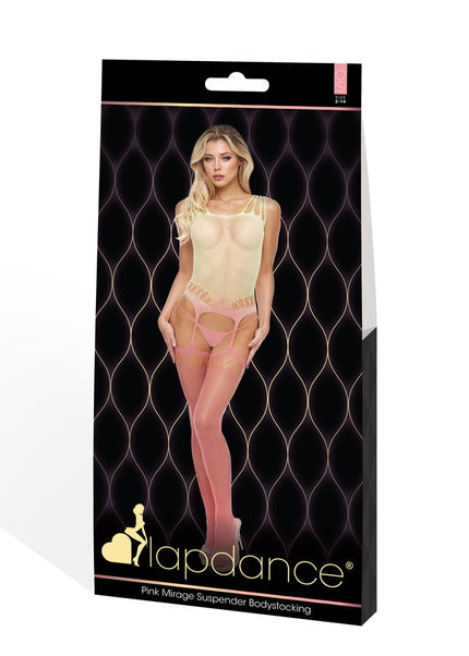 LAPDANCE Pink Mirage Suspender Bodystocking - Cream/Pink - One Size