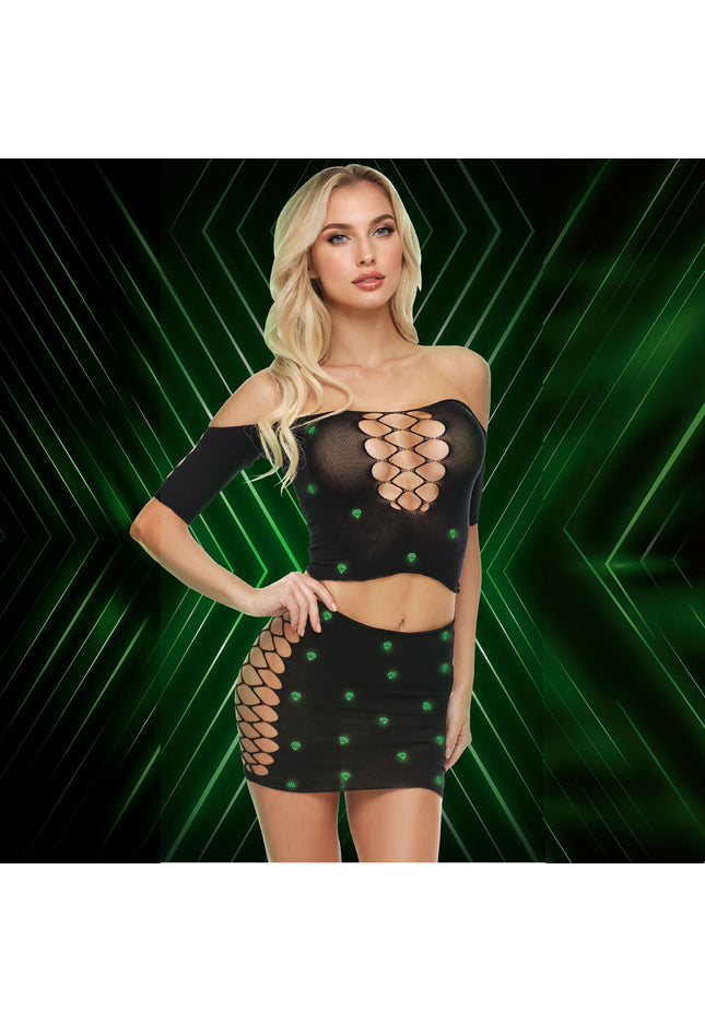 DIAMOND 2-PIECE CROP TOP & SHIRT SET-GID -