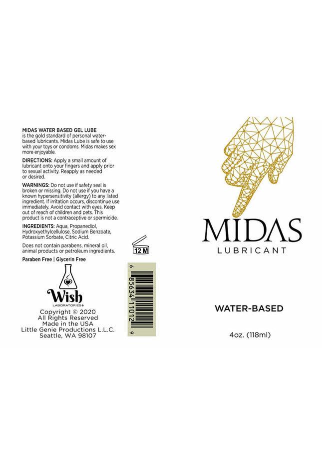 Midas Water Based Lube - Water Based Lubricant - 118 ml Bottle