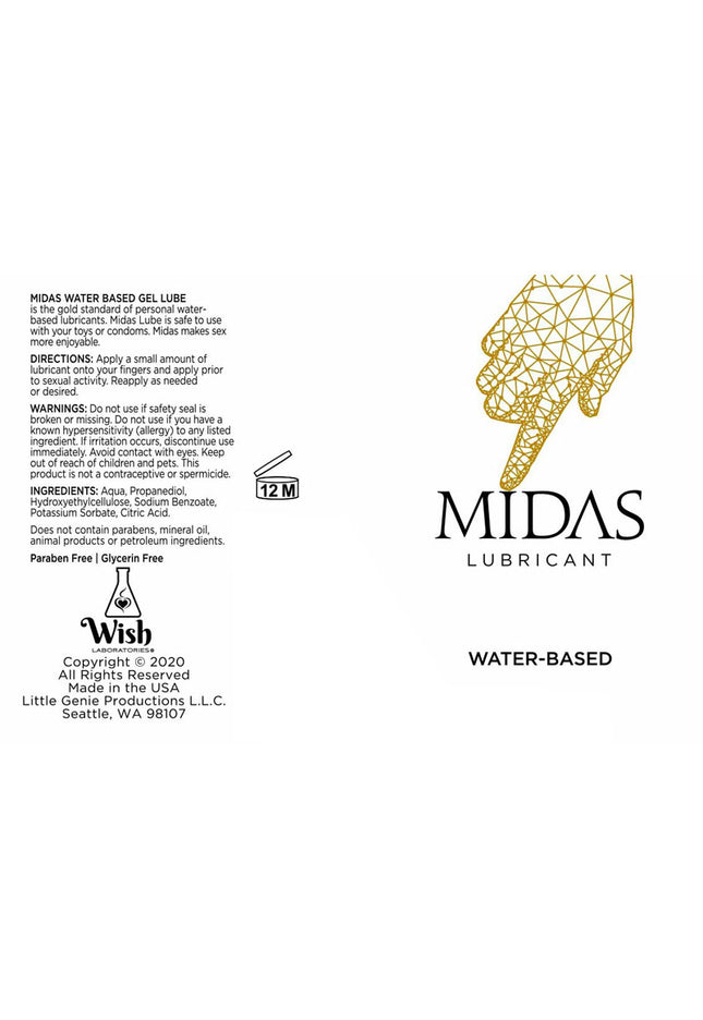 Midas Water Based Gel - Water Based Gel Lubricant - 118 ml Tube