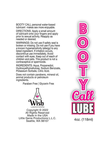 Booty Call Lube - Water Based Lubricant - 120 ml Bottle