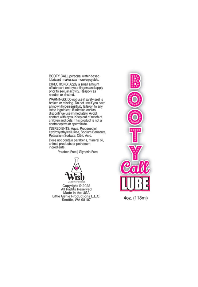 Booty Call Lube - Water Based Lubricant - 120 ml Bottle