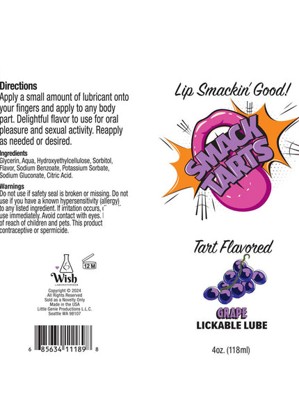 Smack Tarts - Sour Grape - Sour Grape Flavoured Lubricant - 120 ml Tube