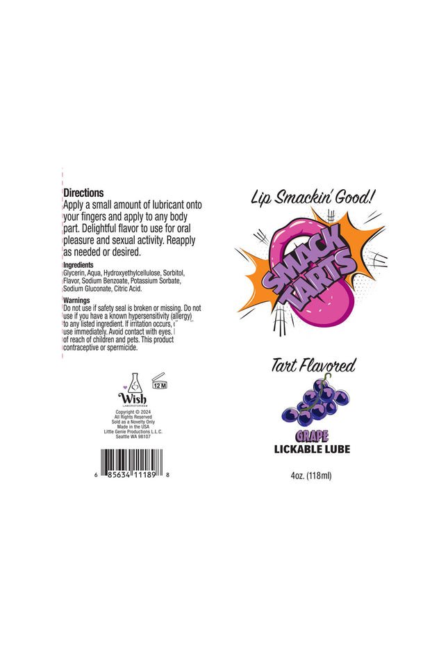 Smack Tarts - Sour Grape - Sour Grape Flavoured Lubricant - 120 ml Tube