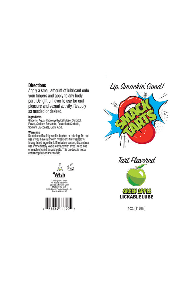 Smack Tarts - Sour Green Apple - Sour Green Apple Flavoured Lubricant - 120 ml Tube