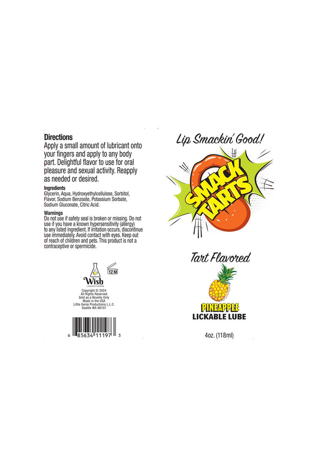 Smack Tarts - Sour Pineapple - Sour Pineapple Flavoured Lubricant - 120 ml Tube