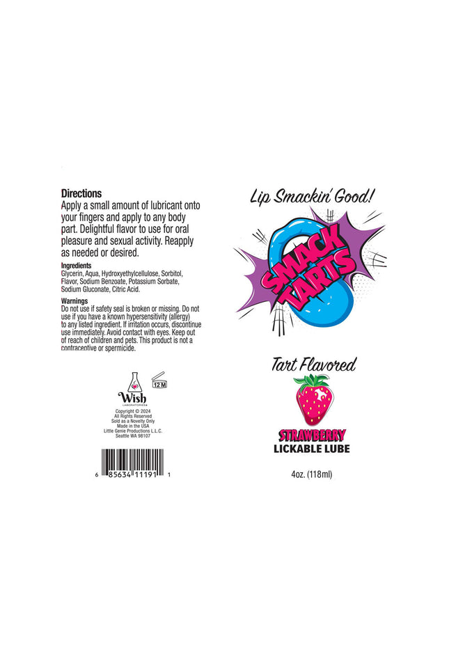Smack Tarts - Sour Strawberry - Sour Strawberry Flavoured Lubricant - 120 ml Tube