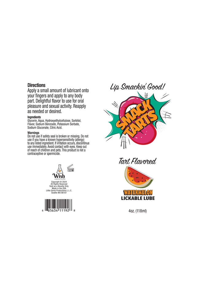 Smack Tarts - Sour Watermelon - Sour Watermelon Flavoured Lubricant - 120 ml Tube