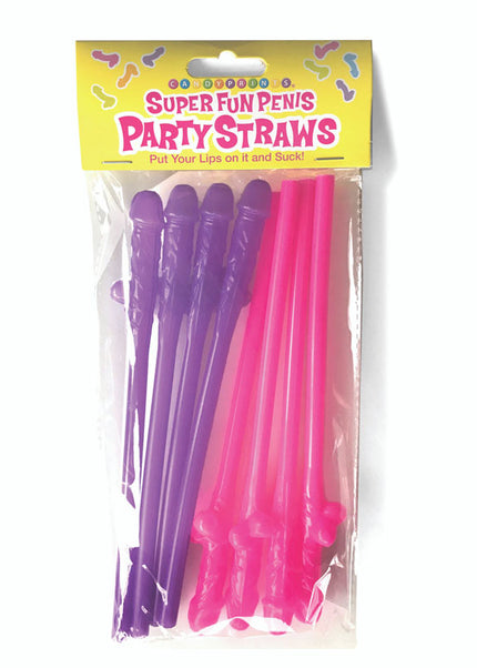 Super Fun Penis Party Straws - Pink/Purple Dicky Straws - Set of 8