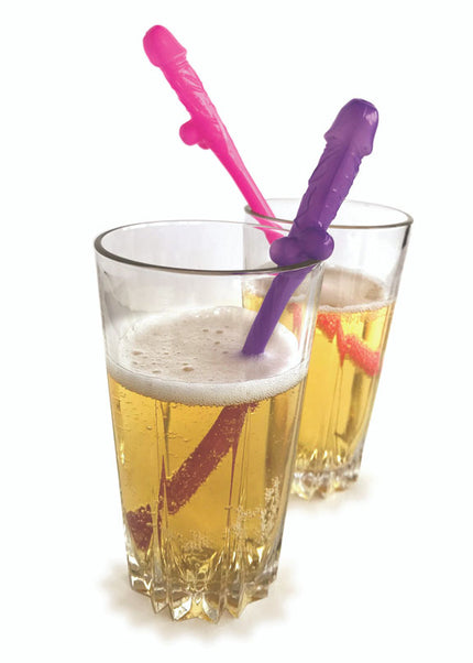 Super Fun Penis Party Straws - Pink/Purple Dicky Straws - Set of 8