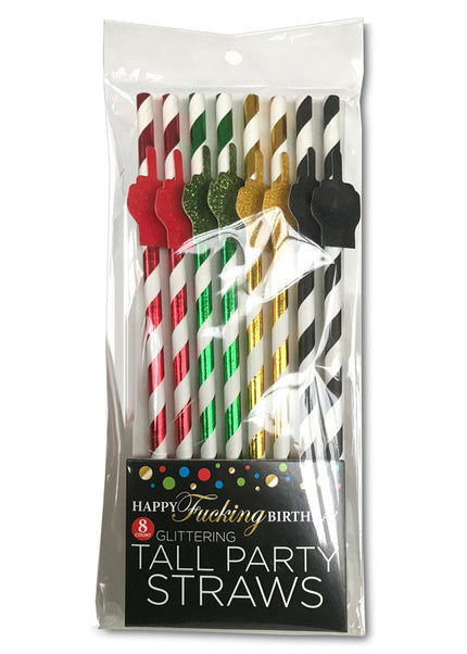 Happy Fucking Birthday Tall Party Straws - Party Straws - 8 Pack