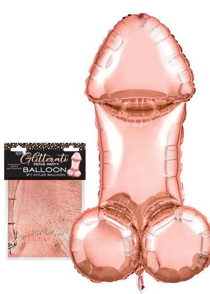 Glitterati - Penis Party Balloon 90cm Mylar - Rose Gold 90 cm Novelty Balloon