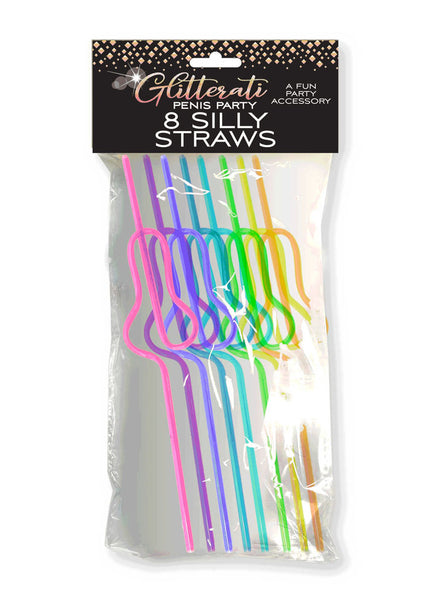 Glitterati Penis Silly Straws - Coloured Hen's Party Straws - 8 Pack