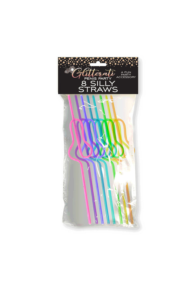 Glitterati Penis Silly Straws - Coloured Hen's Party Straws - 8 Pack