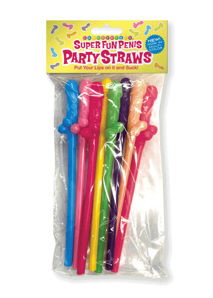 Super Fun Penis Party Straws - Coloured - Multi Coloured Dicky Straws - 8 Pack