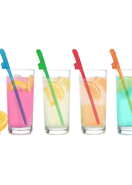 Super Fun Penis Party Straws - Coloured - Multi Coloured Dicky Straws - 8 Pack