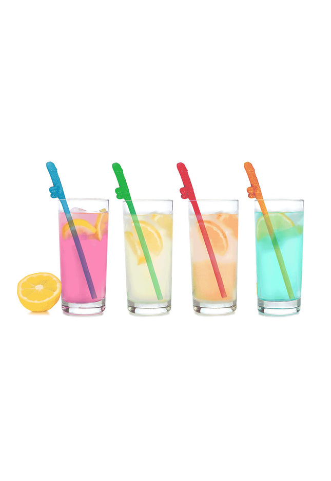 Super Fun Penis Party Straws - Coloured - Multi Coloured Dicky Straws - 8 Pack